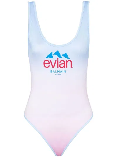 Balmain X Evian Gradient-effect Swimsuit In Bleu_rose_pale_rose_multicolore