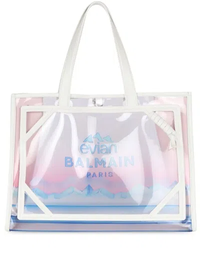 Balmain X Evian Medium B-army Shopper Bag In Transparent_bleu_pale_rose_pale
