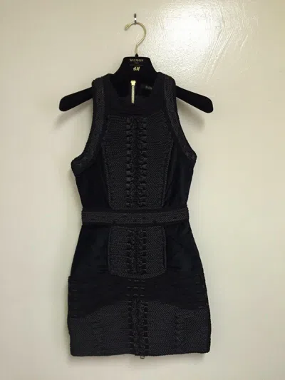 Pre-owned Balmain X H&m Balmain For H&m Velvet Dress With Braiding Size 2 Kylie Kendall In Black