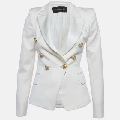 Pre-owned Balmain X H & M Cream Wool Double Breasted Blazer Xs In White