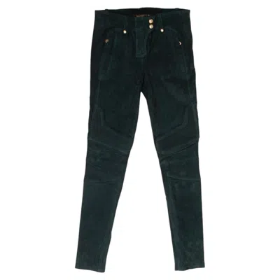 Pre-owned Balmain X H&m, Green Suede Biker Trousers