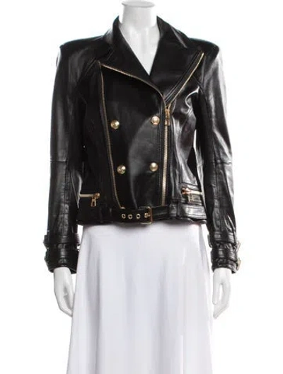 Pre-owned Balmain X H&m Leather Biker Jacket In Black