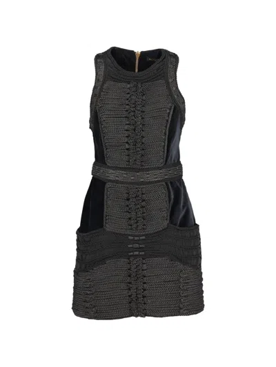 Pre-owned Balmain X H&m Rope-embellishments Mini Dress In Black