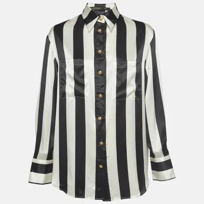 Pre-owned Balmain X H & M White/black Striped Satin Button Up Shirt M