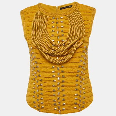 Pre-owned Balmain X H & M Yellow Jersey Rope Embroidered Sleeveless Zip Top S