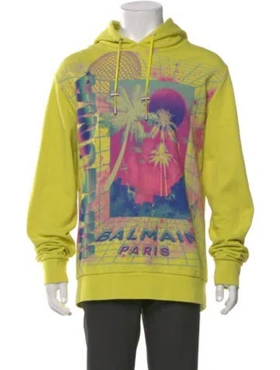 Pre-owned Balmain X Maluma Graphic Print Hoodie In Yellow