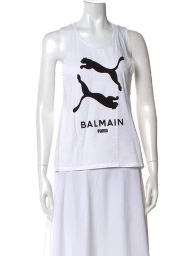 Pre-owned Balmain X Puma Graphic Print Crew Neck Top In White