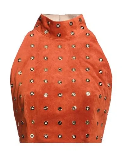 Balmain X The Harder They Fall Woman Top Rust Size 8 Cow Leather In Orange