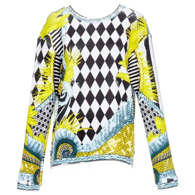 Pre-owned Balmain Yellow Blue Checkerboard Barocco Neoprene Pullover Fr38 M