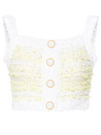 Balmain Striped Tweed Crop Top In Gtz - Gtz Blancjaune Citron