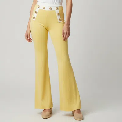 Pre-owned Balmain Yellow Knit High-rise Flared Trousers S