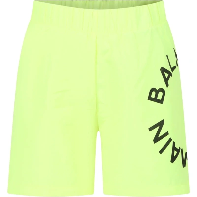 Balmain Kids' Yellow Swim Shorts For Boy With Logo