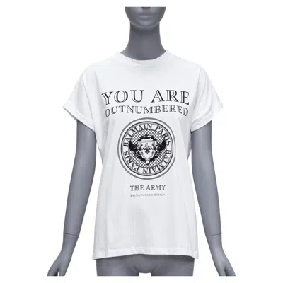 Pre-owned Balmain You Are Outnumbered Army Velvet Print White Tshirt Fr36 Xs
