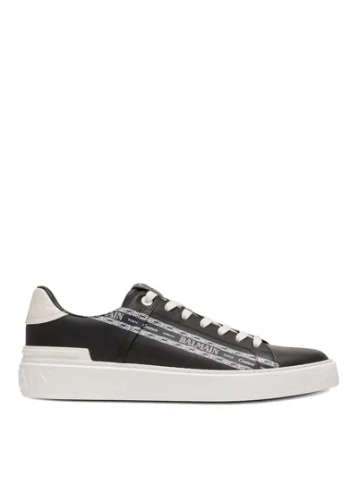 Balmain B-court Printed Calfskin Trainers In Black