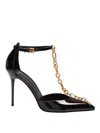 Balmain Sync Patent Leather Chain T-strap Pumps In Black