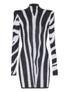 Balmain Short Knit Dress With Zebra Intarsia In Black