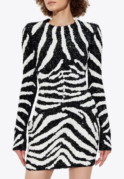 BALMAIN ZEBRA MOTIF SEQUINED MINI DRESS