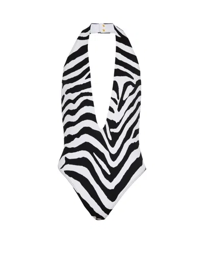 Balmain Zebra One-piece Swimsuit In Black