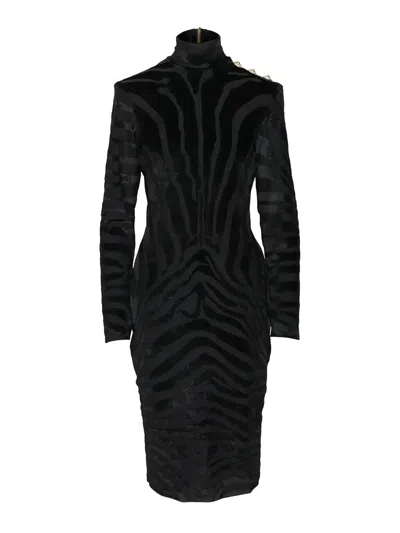 Balmain Zebra-pattern Midi Dress In Black