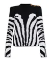 Balmain Zebra-pattern Padded-shoulder Sweater In Black