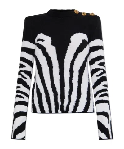 BALMAIN BALMAIN TWO-TONED KNITTED JUMPER