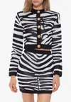 Balmain Zebra Print Cropped Cardigan In Monochrome