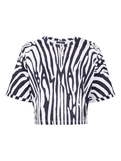 Balmain Zebra Print Crop T-shirt Clothing In Black