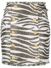 Balmain Hw Butonned Lurex Zebra Short Skirt In White