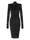 Balmain Zebra-print Midi Dress In Black