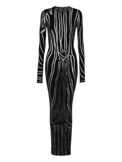 Balmain Zebra-print Velvet Midi Dress In Blue