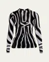 Balmain Zebra Velvet Burnout Long-sleeve Top In Multi
