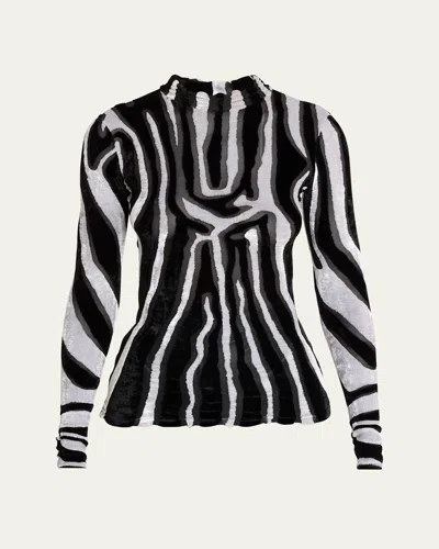 Balmain Zebra Velvet Burnout Long-sleeve Top In Multi