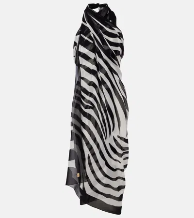 Balmain Zebra-print Silk Beach Cover-up In Black