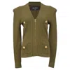 Balmain Zip Cardigan In Olive Green Wool In Green