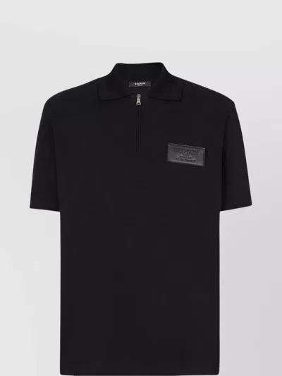 Balmain Zip Detail Polo With Short Sleeves In Black