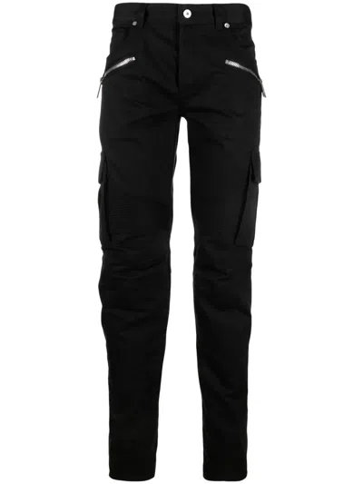 Balmain Dark Wash Tapered Fit Cargo Jeans 17cm In Black
