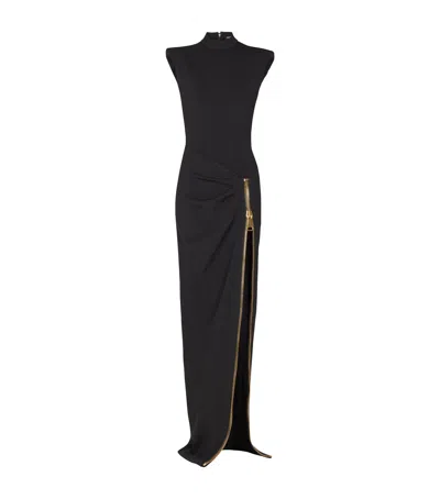BALMAIN ZIP-DETAIL SPLIT MAXI DRESS