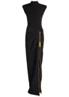 Balmain Zipped Compact Jersey Slit Long Dress Clothing In Black