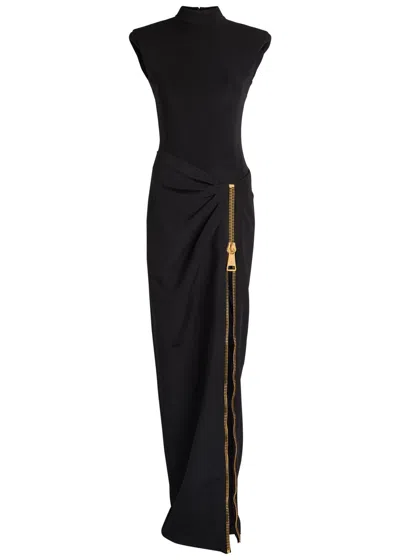 BALMAIN BALMAIN ZIP-EMBELLISHED WOVEN MAXI DRESS