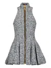 Balmain Zip-front Flared Mini Dress In Gray