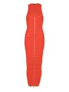 Balmain Long Sleeveless Dress In Crocodile Knit In Orange