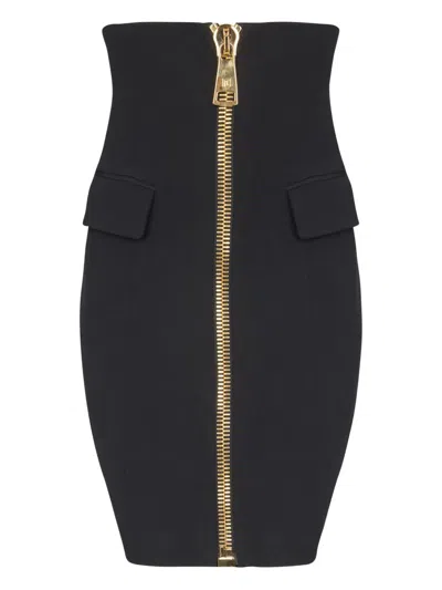 Balmain Zip-front Pocket Short Skirt In Black