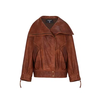 Balmain Zip Lambskin Bomber Jacket In Multi