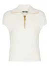 Balmain Zip-neck Short-sleeve Top In White