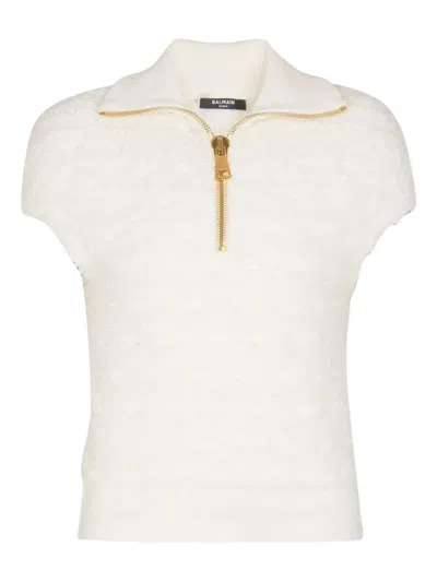 Balmain Zip-neck Top In White