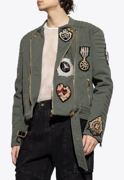 BALMAIN ZIP-UP DENIM BIKER JACKET