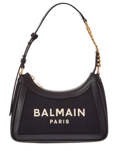 Balmain Zip Up Leather & Canvas Shoulder Bag In Black