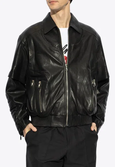 Balmain Zip-up Leather Jacket In Black