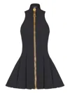 Balmain Zip-detailed Pleated Grain De Poudre Wool Mini Dress In Black