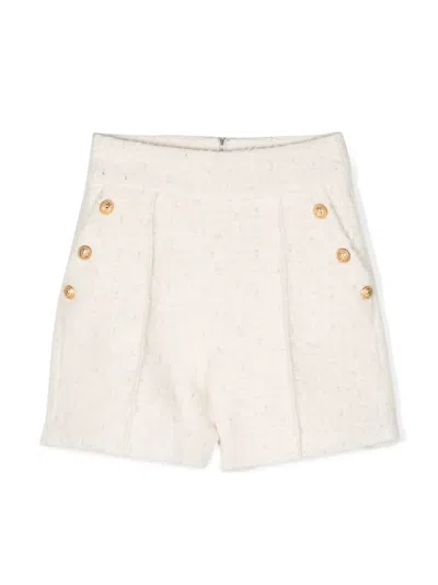 Balmain Kids' Zip-up Thigh-length Shorts In Neutrals